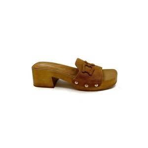 Intentionally Blank | Brown Suede Heeled Wood Look Sandal Size US 10 EU 40